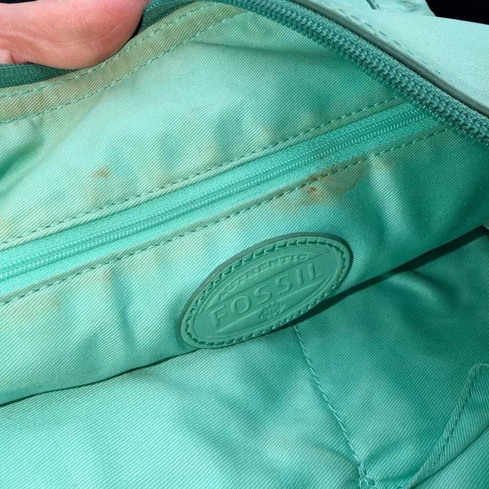 Fossil Mint Green Leather Crossbody Shoulder Bag Vintage Organizer